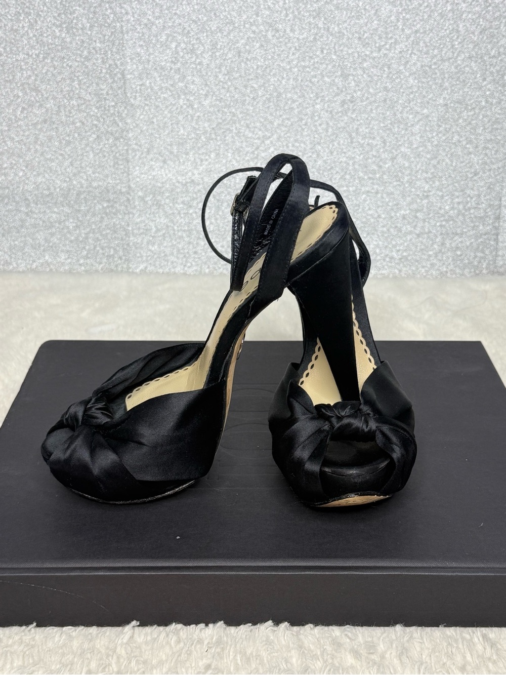 bebe Black Knotted Peep-Toe Ankle Strap Heels - Picture 4 of 11